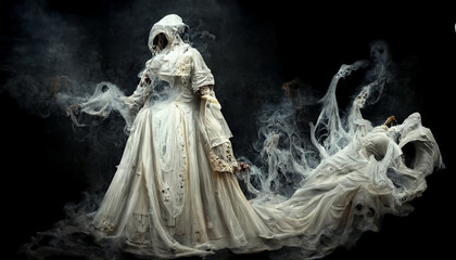 Scary ghost woman in haunted house. Digital art