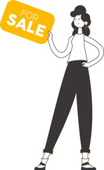 Woman real estate sales specialist. Lineart. Isolated. Vector illustration.