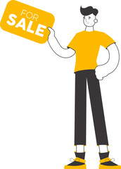 Male real estate agent. Lineart. Isolated. Vector illustration.
