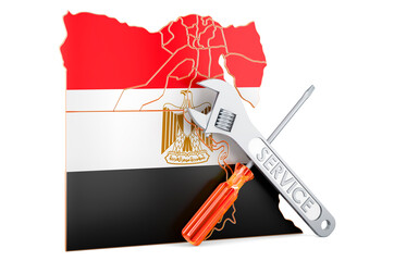 Egyptian map with screwdriver and wrench, 3D rendering