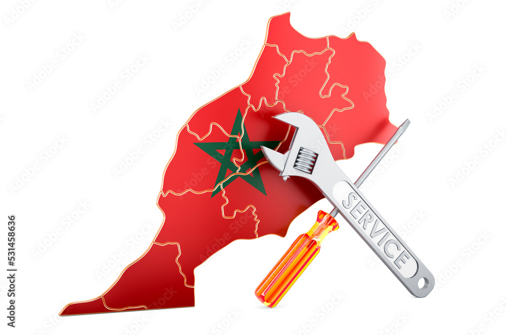 Aufkleber moroccan map with screwdriver and wrench, 3d rendering