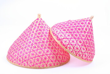 Thai style food cover made from bamboo wood on white background