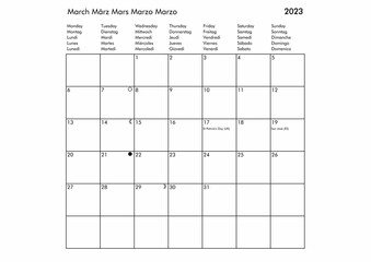 March Multilingual year 2023 calendar