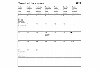 May Multilingual year 2023 calendar