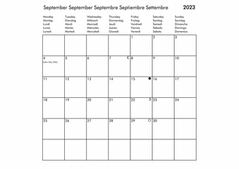 September Multilingual year 2023 calendar