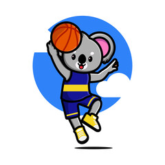 Happy cute koala playing basketball