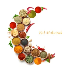 Foto op Aluminium Eid Mubarak. A creative 3D and hot poster design for Spices products. Useful for advertising, branding, and hoarding. Salad dressing.  © subodh