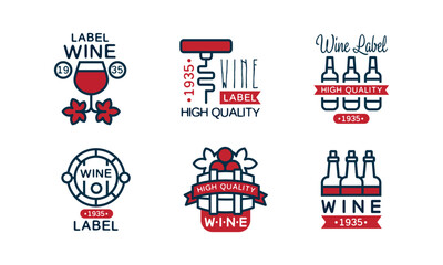 Set of wine labels. Alcohol industry, wine list menu badges in retro style, grape wine logo design vector illustration