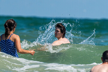 Playing in the ocean 