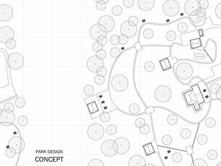 Park garden or urban plan. Landscape concept. Architectural top view illustration with trees. Landscape design park scheme