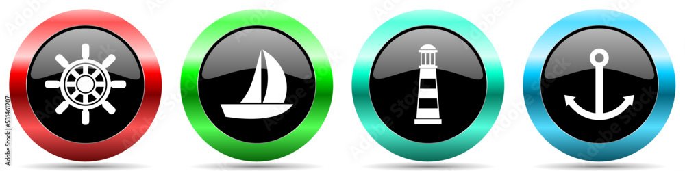 Poster Sailing vector icons, set of colorful marine web buttons