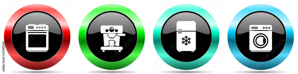 Poster home appliances vector icons, set of colorful web buttons