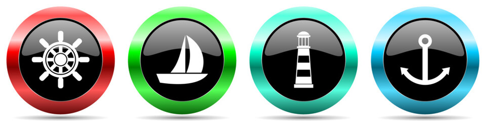 Sailing vector icons, set of colorful marine web buttons