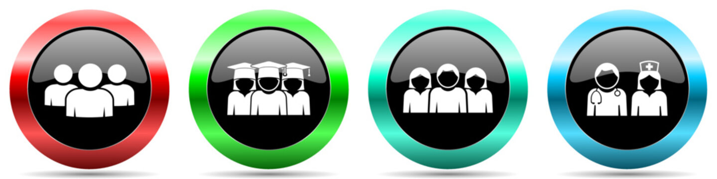 Group of people vector icons, set of colorful web buttons