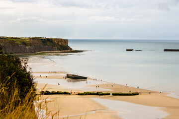 View over Mulberry Harbour, Arromanches-les-Bains, Normandia, France