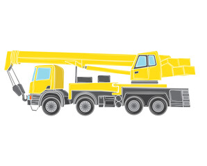 Fototapeta na wymiar Construction crane on the basis of a car. Heavy special transport. Vector illustration.
