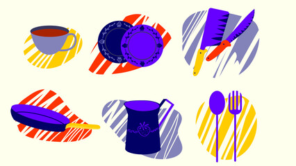 Set of vector graphics with kitchen utensils. Kitchenware.