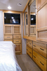 Luxury RV Motorhome bedroom TV closets