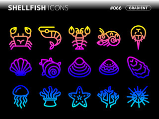 Obraz na płótnie Canvas 甲殻類・貝に関連するグラデーションスタイルのアイコンセット_066