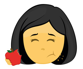 Vector emoji illustration of a yellow cartoon woman eating an apple
