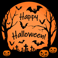 Halloween night celebration, greeting card, vector illustration.