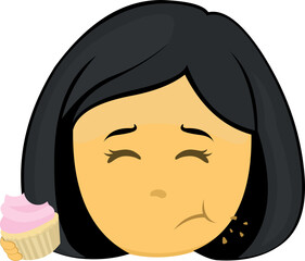 Vector emoji illustration of a yellow cartoon woman eating a cupcake or muffin