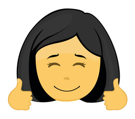 Vector emoji illustration of a yellow cartoon girl, with her hands with her thumbs up