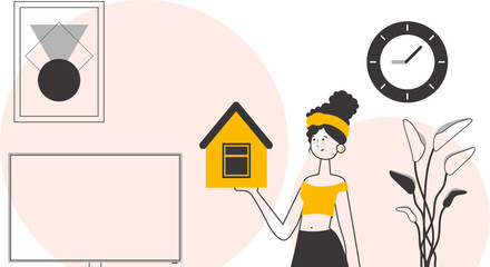 Realtor woman. Linear trendy style. Vector illustration.