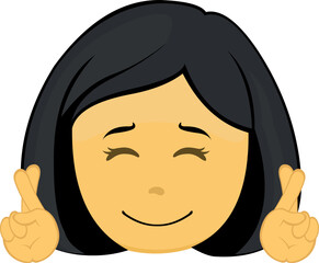 Vector emoji illustration of a yellow cartoon woman crossing her fingers