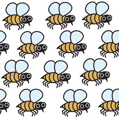 Cute bees in cartoon style. Seamless pattern. Vector baby illustration.