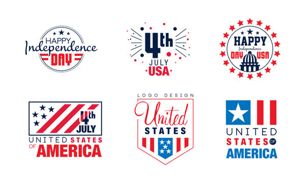 4th of July USA Independence day labels set. United States of America badges in patriotic colors vector illustration