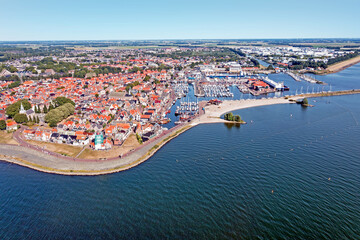 Fototapeta Aerial from the traditional town Urk and the harbor in the Netherlands obraz