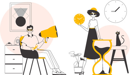 HR team. The concept of finding employees for work. Linear trendy style. Vector.