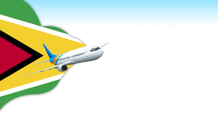 3d illustration plane with Guyana flag background for business and travel design