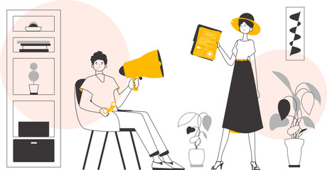 HR team. The concept of finding employees for work. Lineart trendy style. Vector illustration.