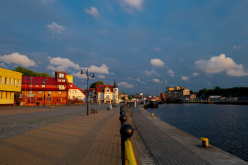 2022-06-02 view of quay, harbor at mouth of Slupia. baltic sea, ustka, poland