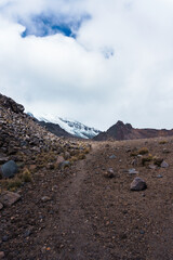Panoramic view of snow-capped mountain peaks