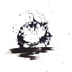 Abstract ink blot unusual shape. Isolated on white. Hand drawn chinese ink on paper textures. Inkdrawn collection. Raster