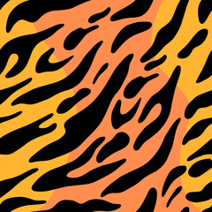 Tiger color, animal print, vector seamless pattern in the style of doodles, hand drawn