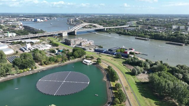 solar panels energy system. Renewabale generation installation. Green urban climate change future innovation electricity harvest extraction from the sun in the city Rotterdam. The Netherlands.