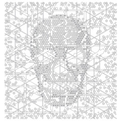 Fototapeta na wymiar Artistic geometric vector illustration of a human skull inside an abstract pattern