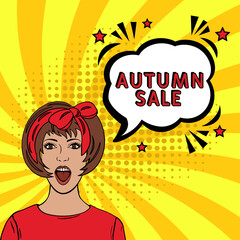 Comic lettering autumn sale. Vector bright cartoon illustration in retro pop art style. Comic text sound effects. autumn sale text. Comic book explosion with text autumn sale promotion symbol.