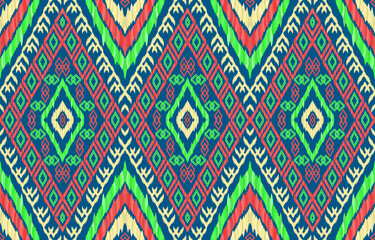 African bright glow neon ikat patterns. Geometric tribal vintage retro style. Ethnic fabric ikat seamless pattern. Indian navajo aztec folk ikat print vector. Design for backdrop texture cloth textile