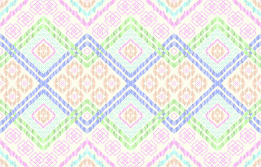 Pastel color ikat patterns. Geometric motif boho vintage retro style. Ethnic fabric ikat seamless pattern. Minimal folk ikat print vector illustration. Design for backdrop texture clothing textile.