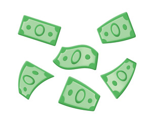 Green flying banknotes. 3d Money Saving, refund, keeping money concept. Business financial, banking vector illustration isolated on white background.