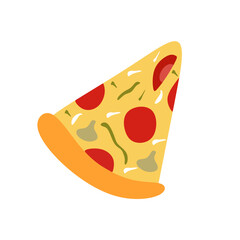 Slice of pizza in cartoon style. Pizza slice design isolated on white background. illustration vector