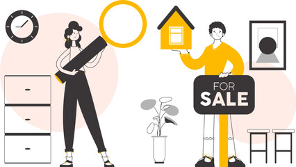 Realtor team. Minimalistic linear style. Vector.