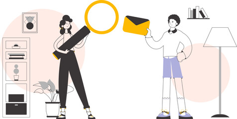 HR man and woman. Linear trendy style. Vector.