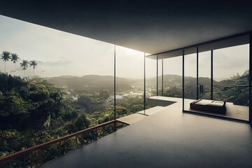 Fototapeta View from a modern house hanging on a cliff obraz
