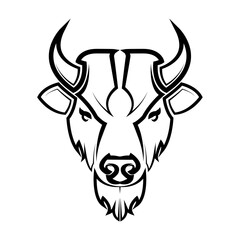 Line Vector Illustration front view of American Bison Buffalo